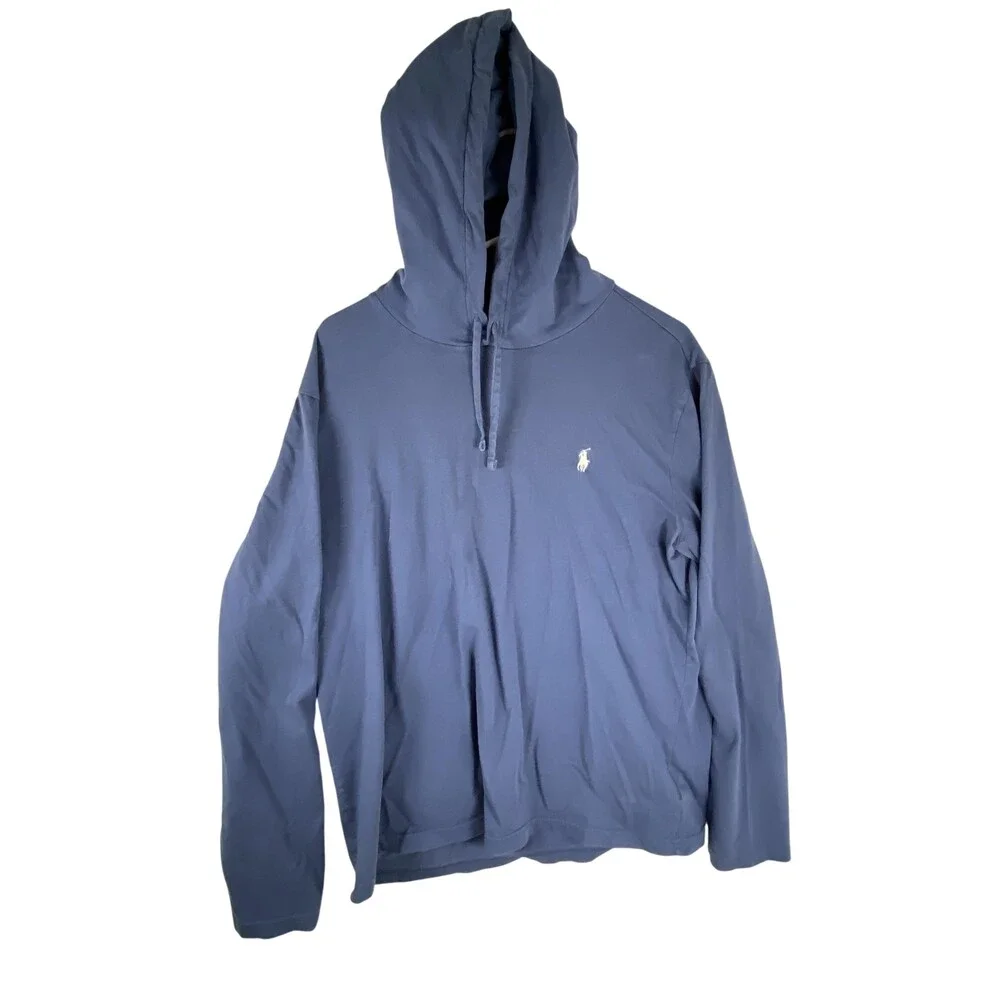 Polo Ralph Lauren Hoodie Mens Medium Blue Long Sleeve Lightweight Pullover Logo